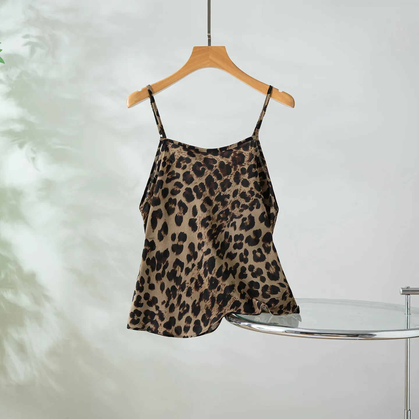 Winsleter-100%Real Silk Double Crepe Elegant Sling, Leopard Print, Women French Retro Thin Camisole, 2026 Summer New T66033CC