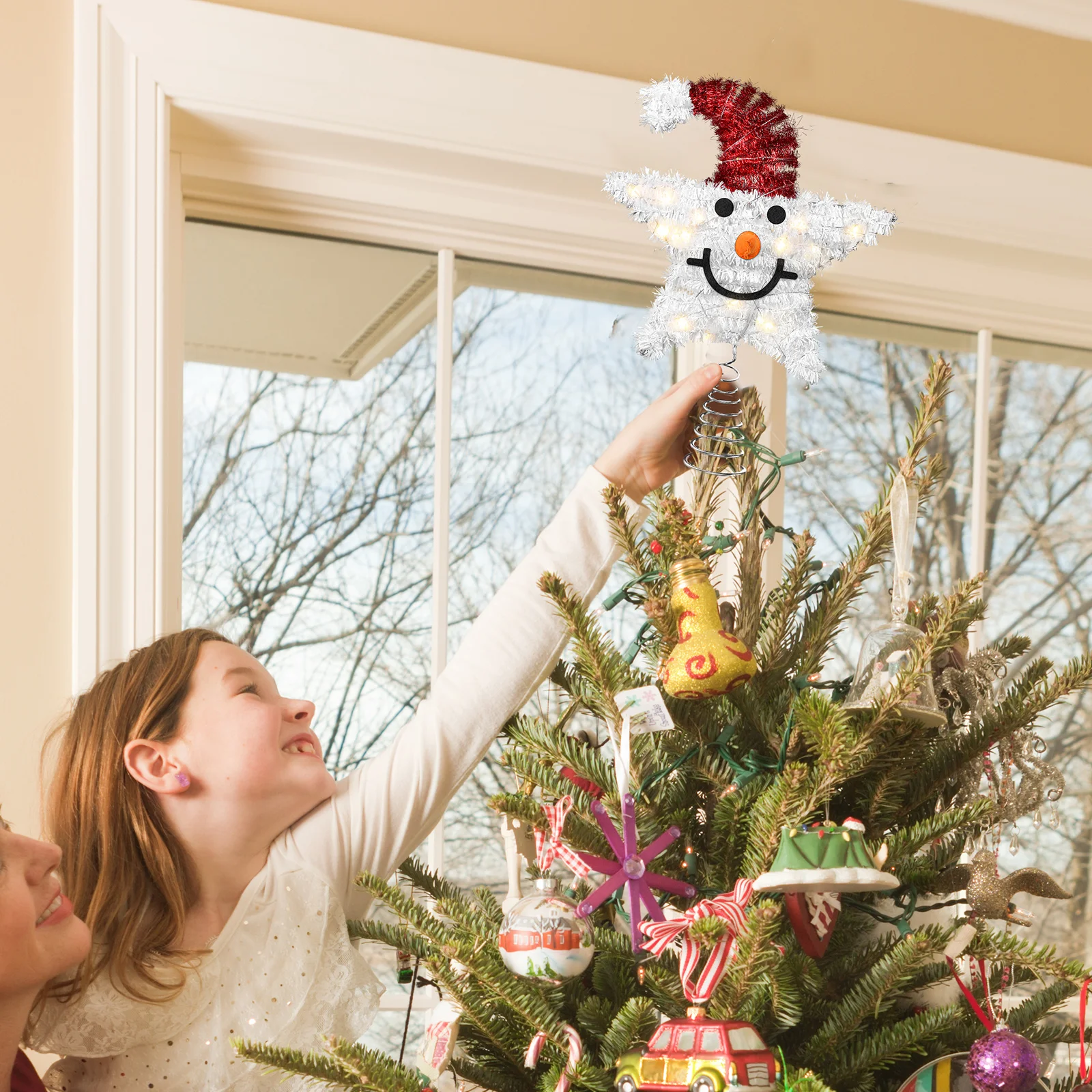 ثلج ستار شجرة توبر مضاءة معدنية متألقة عيد الميلاد الديكور عطلة حفلة احتفالية ديكور المنزل أعلى زخرفة