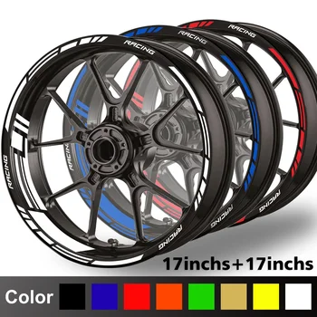 Yansıtıcı motosiklet tekerlek çıkartmaları Hub çıkartması jant şerit YAMAHA Honda Kawasaki Suzuki BMW KTM için 17 inç Husqvarna Triumph