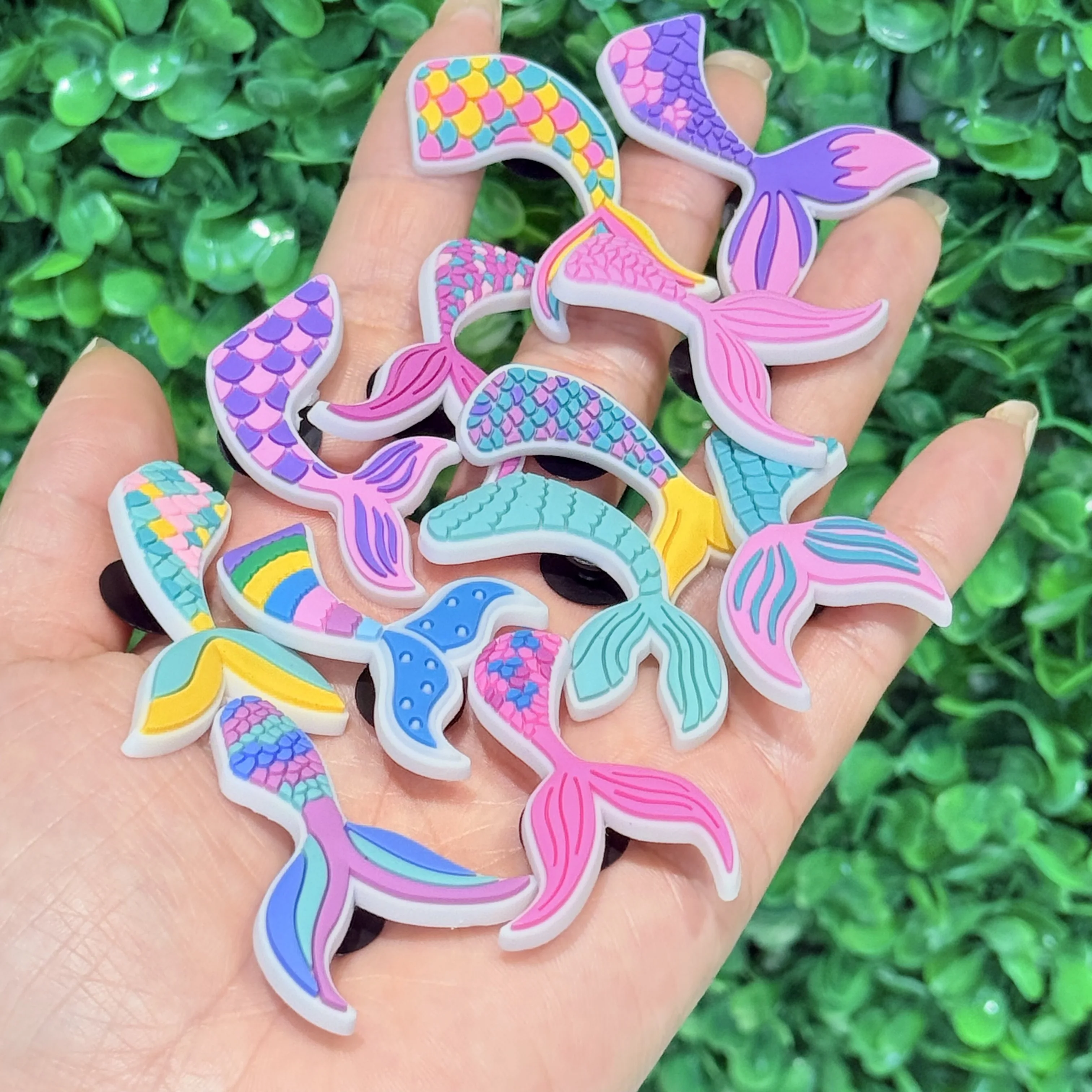 12-50Pcs Wholesale Mix Multicolor Fishtail PVC Shoe Charms Pretty Sandal Buckle Accessories DIY Wristband