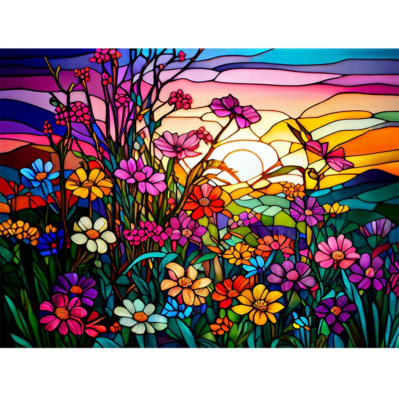 Colored Wildflower Glass 5D Diamond Painting Field Flowers Cross Stitch Square Round Embroidery Rhinestone Home Decoration