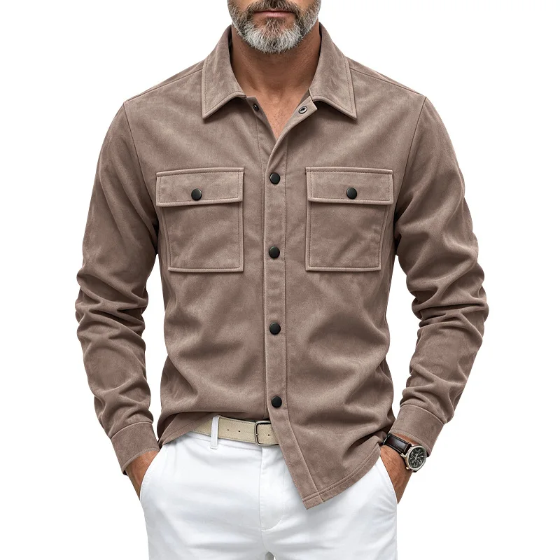 2026 Men'S Suede Jacket And Shirt For Autumn And Winter，Straight Shoulder Workwear Multi-Color Outerwear Fashion Shirt！