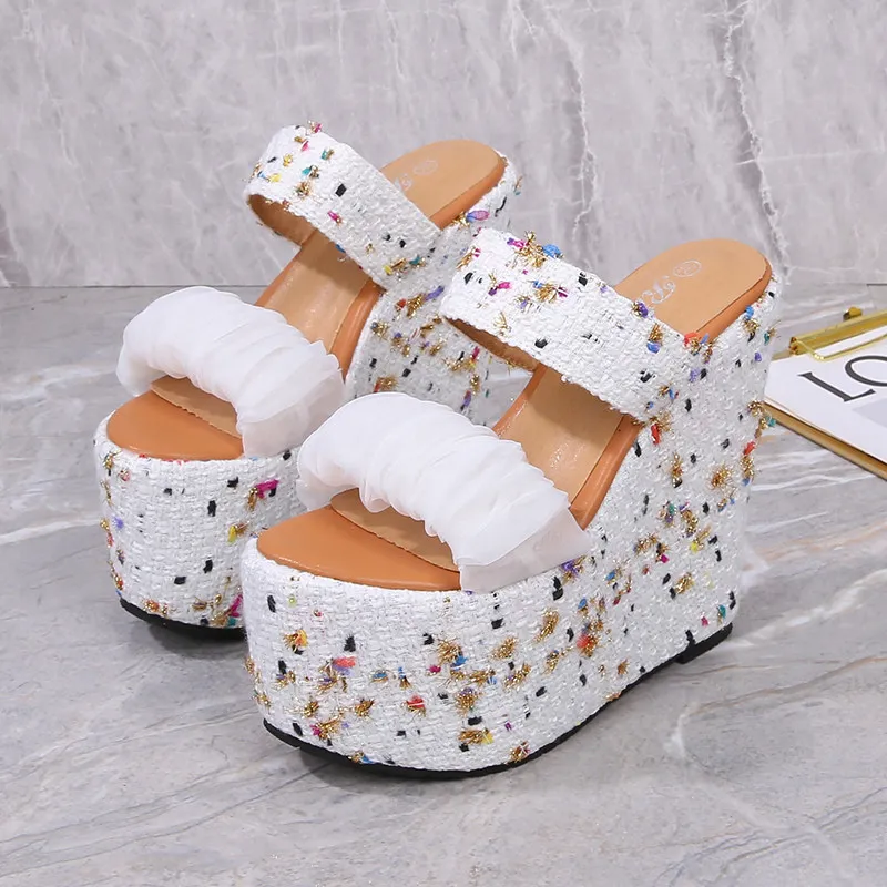 Extreme 15cm High Heel Wedge Slides Women Thick Bottom Platform Slippers Summer Daily Outdoor Slip On Sandals Dressy Mules