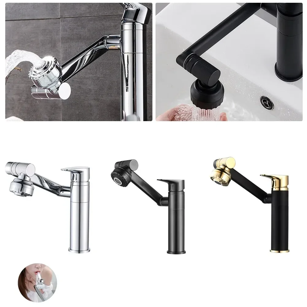 1080° Swivel Bathroom Sink Basin Faucet Mixer Deck Mounted Splash Proof Water Tap Shower Head Aerators Tapware