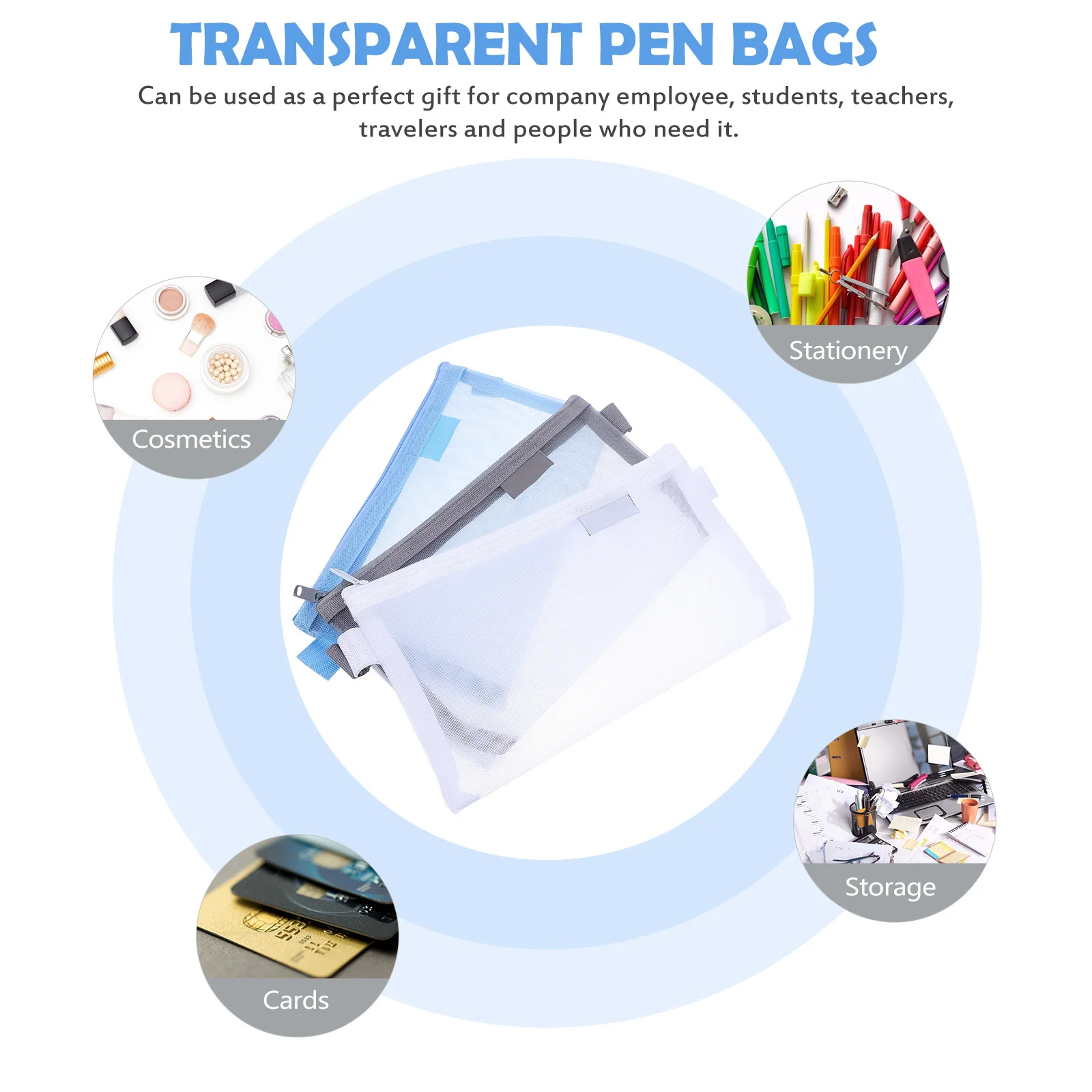 3 قطعة أكياس القرطاسية أكياس القلم الشبكية للأقلام الرصاص تخزين انغلق المحمولة المنظم شفافة اقلام الفحص حامل الطالب