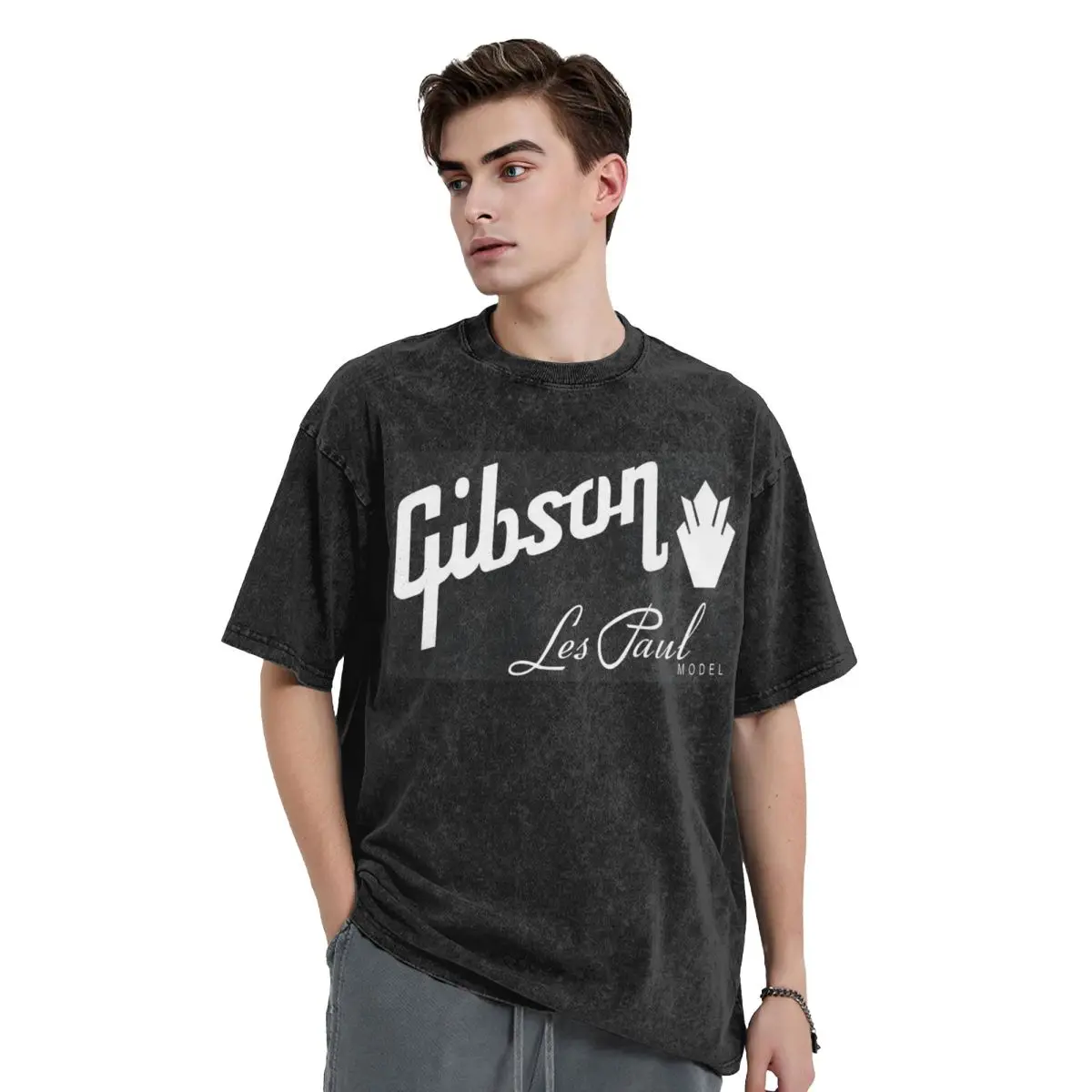 G-Gibson Music Washed T Shirts Printed Short Sleeve Hip Hop T-Shirt Streetwear Tops Tees for Men Women