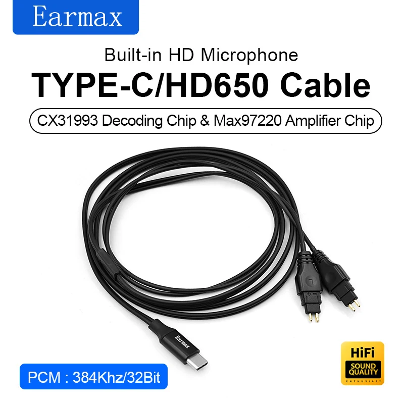 TYPE-C USB-C For Sennheiser HD650 HD600 HD580 HD660S Earphones CX31993 MAX97220 Chip Professional Audio Decoder Earphone Cable