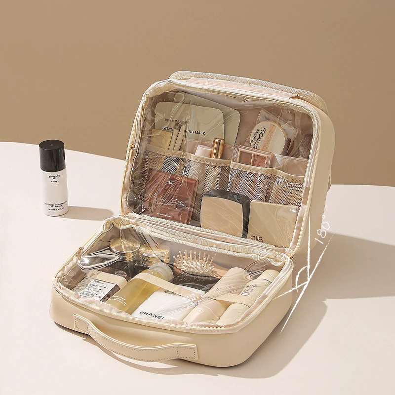 Portable Toilet Bag Makeup Bags Female Travel Transparent PU Waterproof Multi Layer Large Capacity Cosmetics Storage Handbags