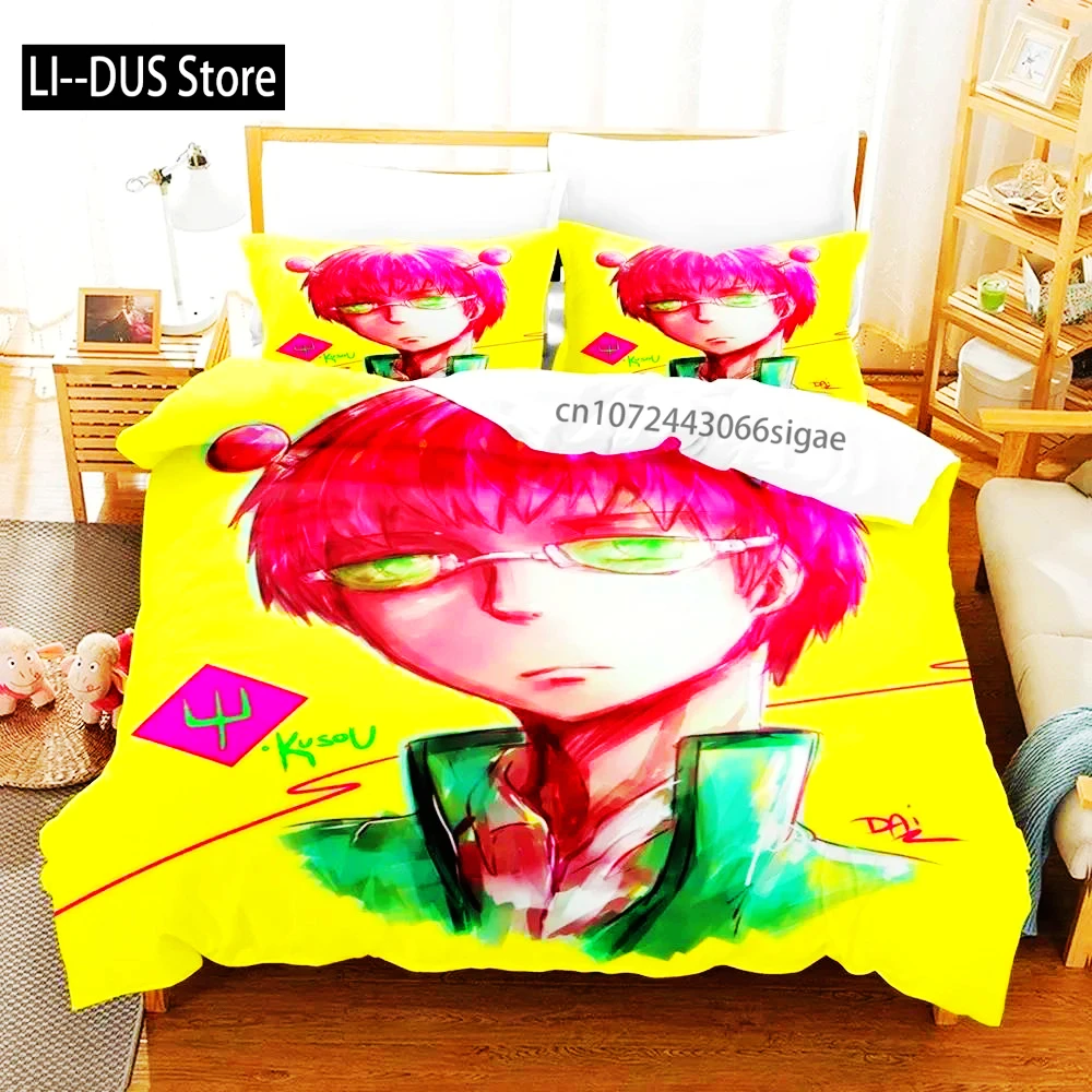 Anime Disastrous Life Of Saiki K Bedding Set Duvet Cover Bed Set Quilt Cover Pillowcase Comforter King Queen Size Boys Adult