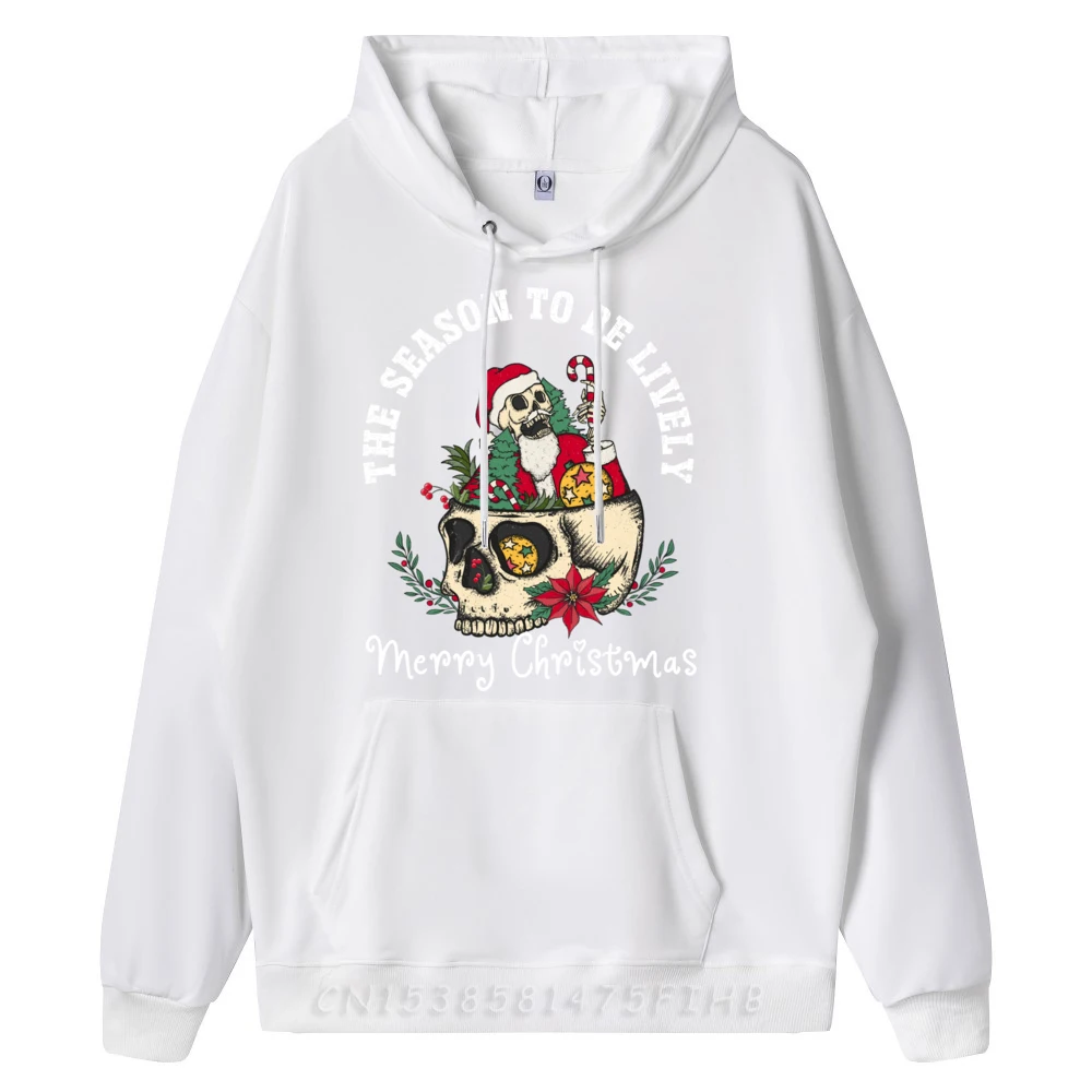 The Season To Be Lively Santa Christmas Skeleton Face Skull Graphic Tees Men Natural Men Clothes