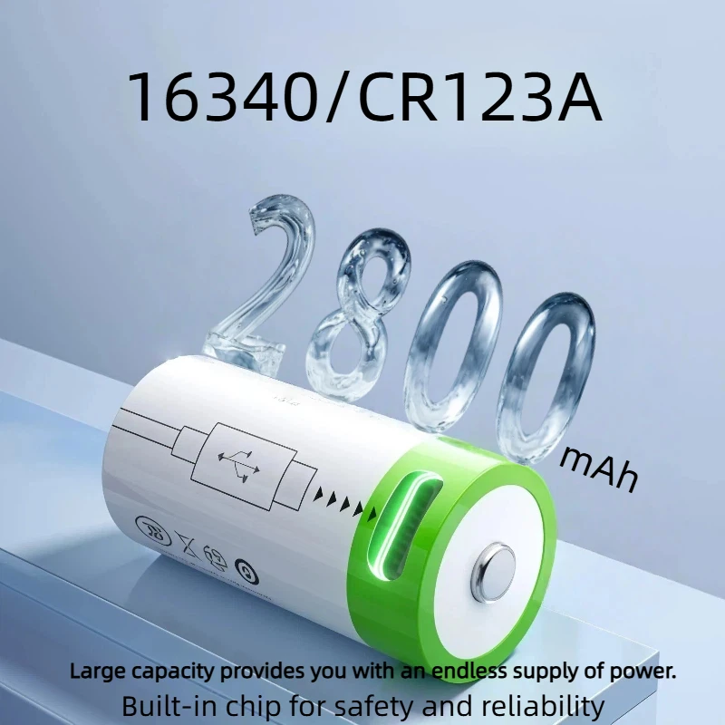 

Rechargeable CR123A Battery 3.7V 2800mAh Li-ion with USB-C Fast Charging High Capacity 16340 for Flashlight Laser Pen Toy