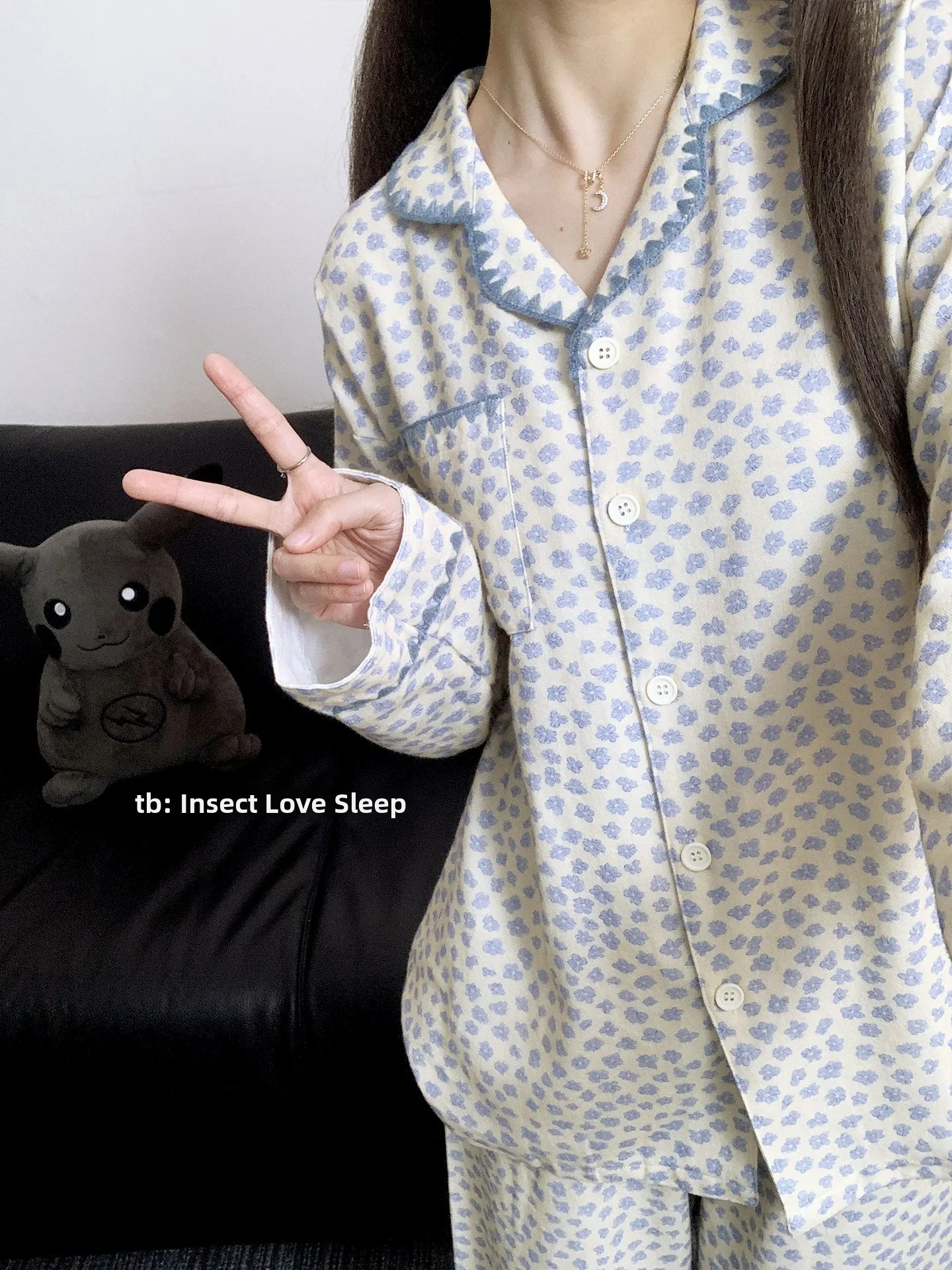 

Blue Floral Cotton Pajamas Women's Long Sleeve Long Pants Home Clothes Set Spring Autumn New Style Soft Cotton Sleepwear