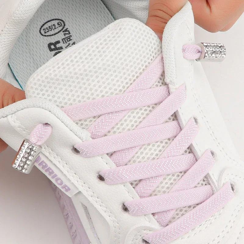 1 Pair No Tie Shoe Laces Diamond Lock Shoelaces Without Ties Elastic Laces Sneaker Kids Adult Widened Flat Shoelace for Shoes