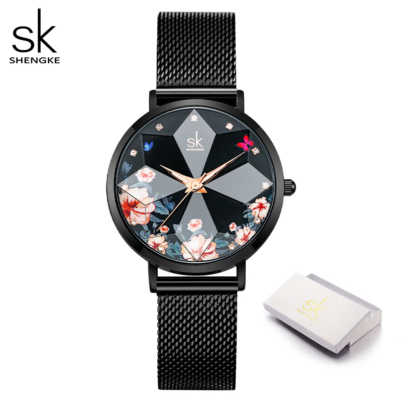 Shengke Fashion Diamond Women Watches Hot Sales Woman\'s Quartz Wristwatches Top Luxury Ladies Clock SK Original Mujer Montre