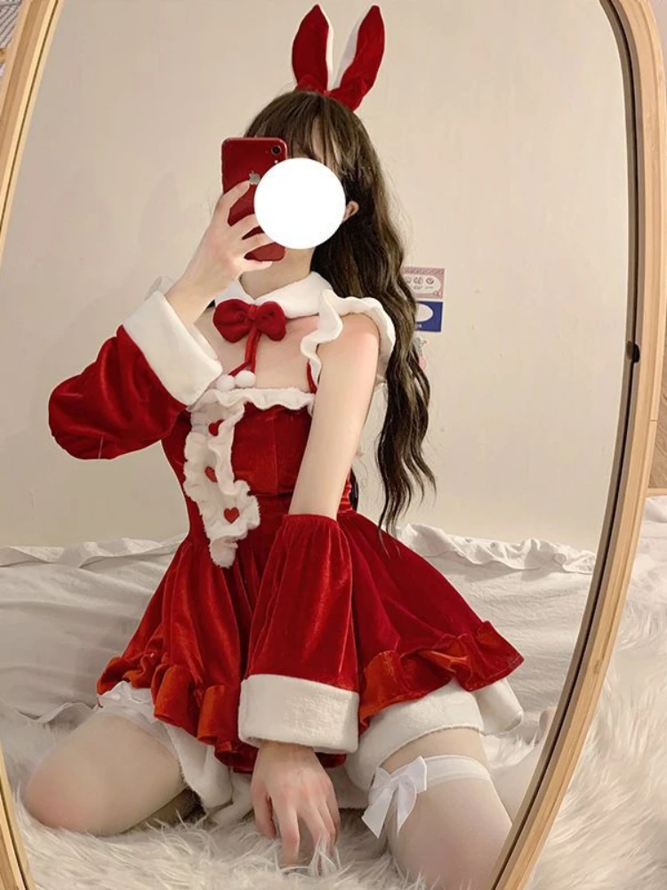 Christmas Women Evening Dress Cosplay Santa Costumes Red White Short Skirt Fun Clothing Elegant Role Playing Outfit Garment