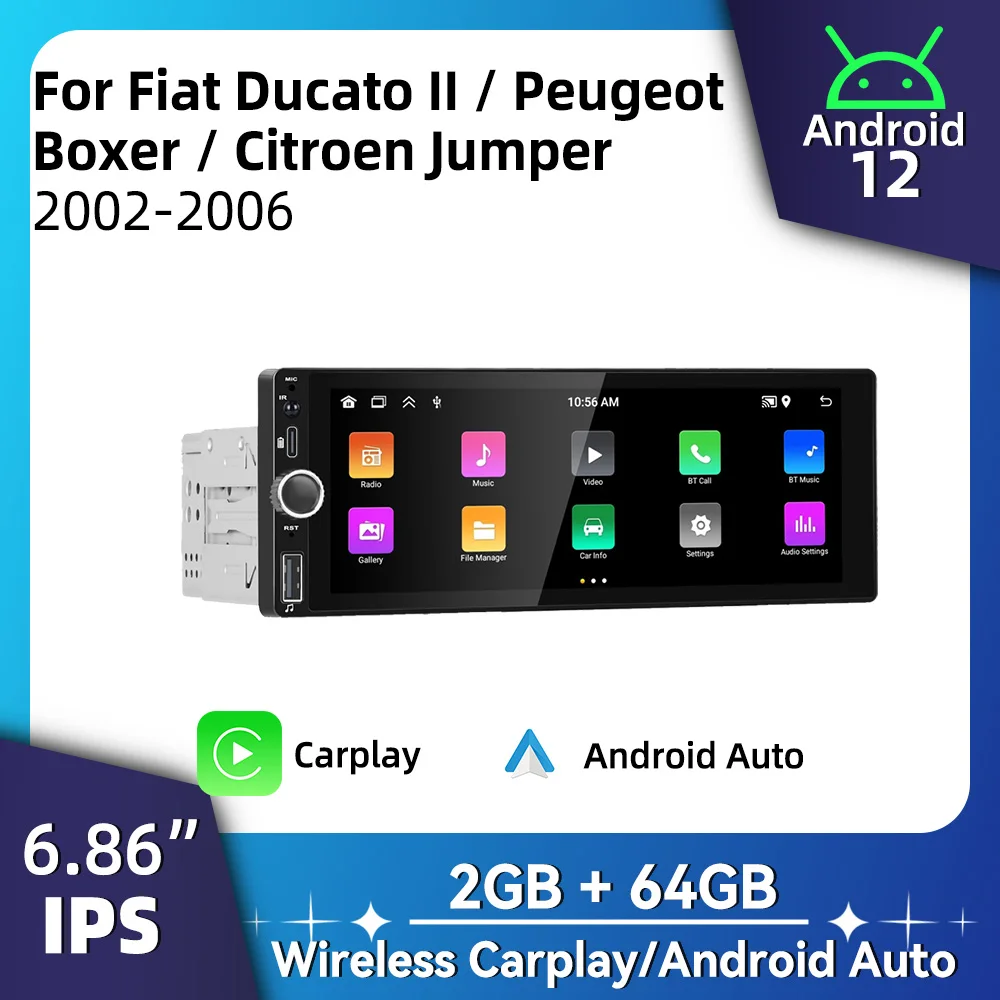 

1 Din Car Radio Android for Fiat Ducato II Peugeot Boxer Citroen Jumper 2002-2006 6.86" GPS Stereo Carplay Multimedia Head Unit