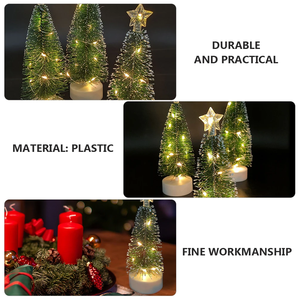 

3 Pcs LED Glowing Christmas Tree Desktop Decorative Ornaments Artificial Plastic
