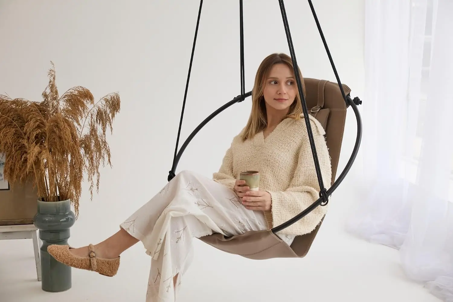 Faux Leather Hanging Egg Chair – Handmade Hammock Swing Chair for Bedroom, Indoor & Outdoor Patio Swing, 275 lbs, Customized