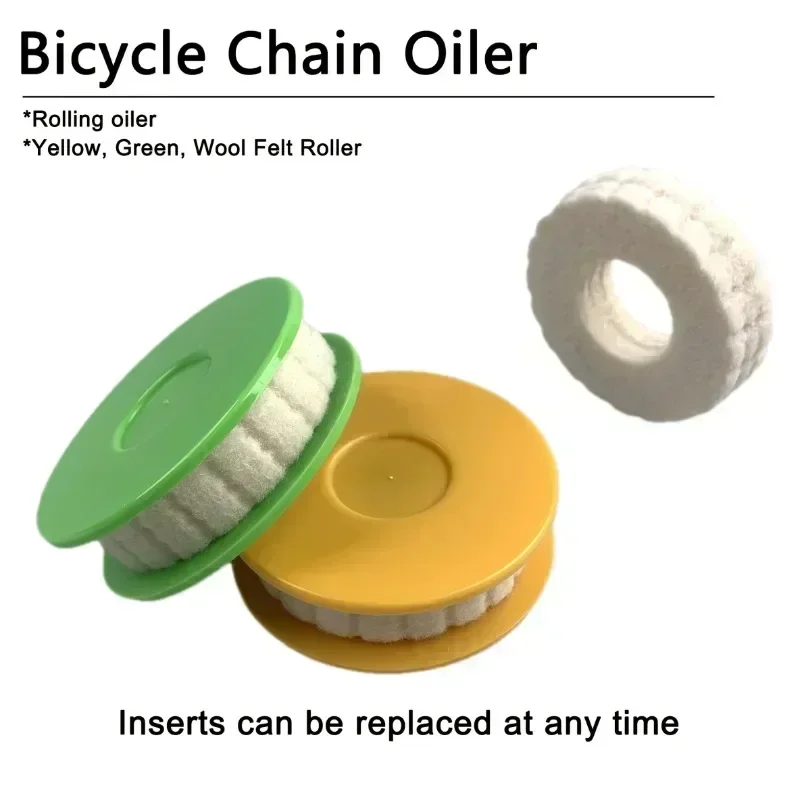 

1 шт., зеленый/желтый цвет, масленка для велосипедной цепи, валик из шерстяного фетра, материал ABS, инструмент для прокатки