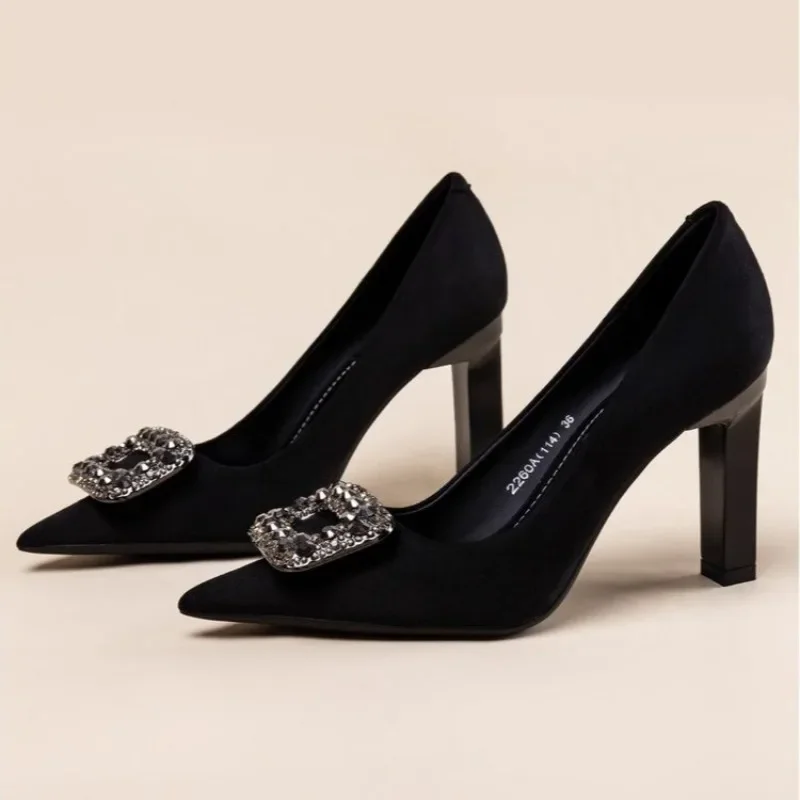 

2025 Hot Sale Shoes for Women Shallow Women's High Heels Fashion Crystal Office and Career Sexy Pointed Toe Solid Heels Women
