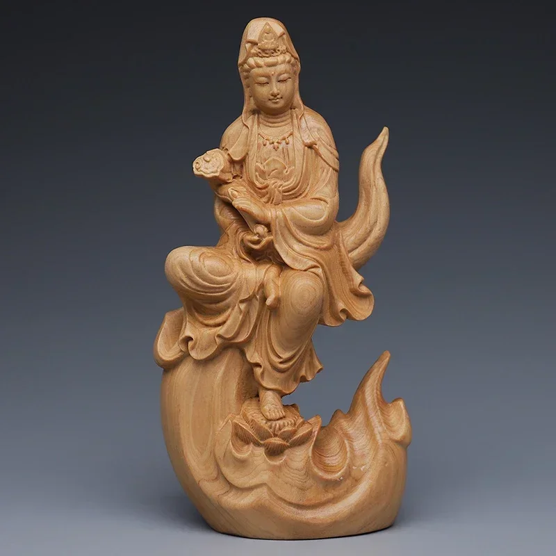 Wood Carving Flame Guanyin Decorative Figures Statue  Chinese Feng Shui  Bedroom Figurines Free Delivery Wholesale Price