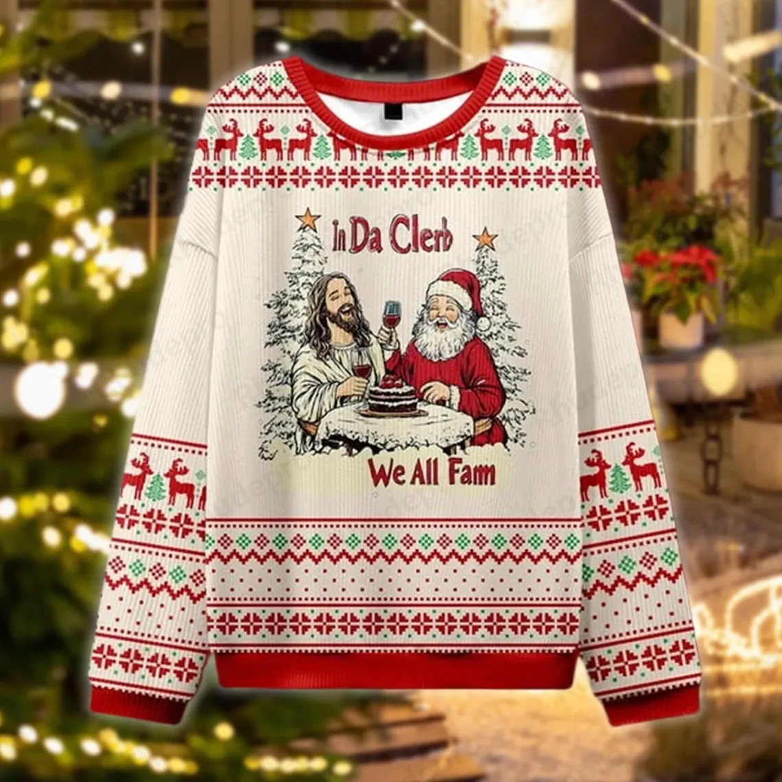 Funny Jesus Santa Claus Graphic Ugly Christmas Sweater For Men Holiday Xmas Party 3D Print Sweatshirt Casual Oversized Pullovers