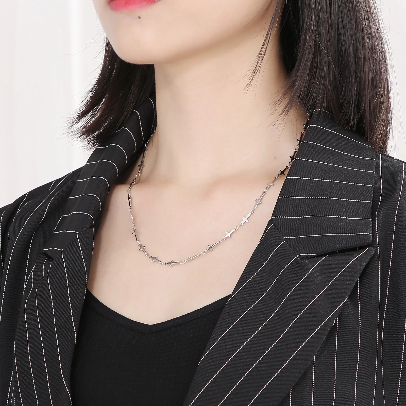 Stainless Steel Cross Charm Mini Chain Necklace for Women Animal Handmade Chain Gift Party Bohemia Jewelry