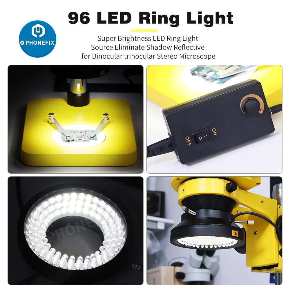 

96 Pcs LED Microscope Adjustable Ring Light Shadowless Illumination Lamp for Industrial Video Camera Phone Soldering Repair Tool