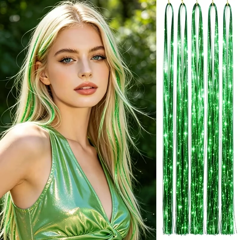 36Inch Tinsel Hair 5pcs/set Colorful Laser Thread High-Temperature Fiber Hair Extension for Women Sparkling Shinny Fairy Hair