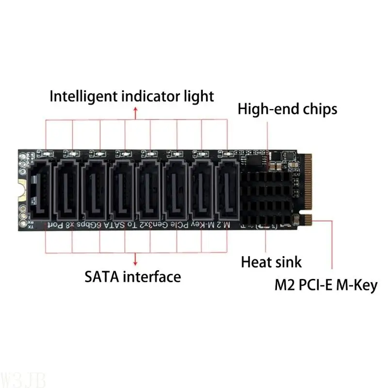 W3JB 8 Port PCIe SATA3.0 6 Gbit/s Controller Karte M.2 NVME PCIE Schnelle Datenübertragung Aluminium Kühlkörper für Desktop – Detail 8