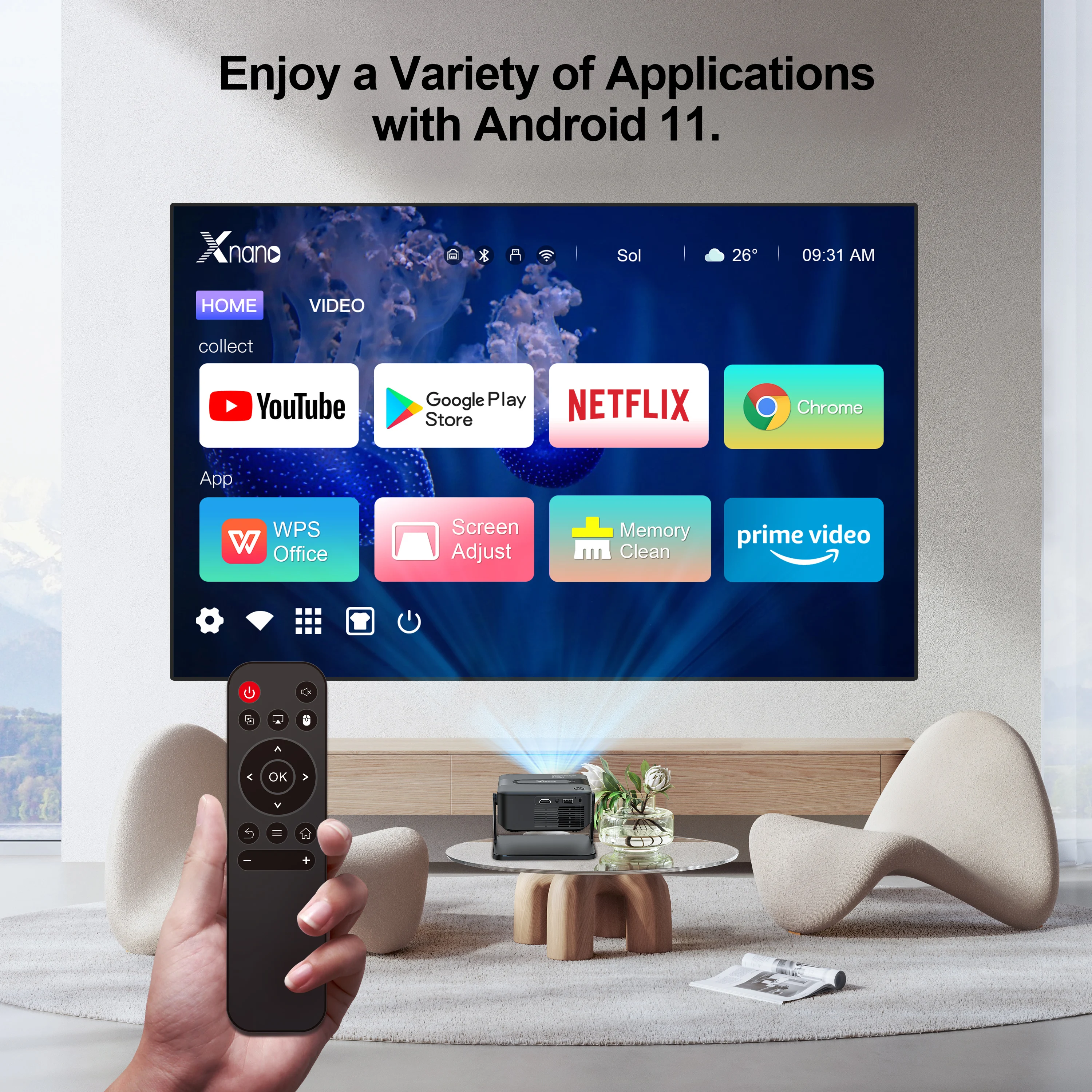 سالانج HA109 جهاز عرض صغير Android11 WiFi6 BT5.0 280 ANSI 720P مرآة التطبيق المدمج الهاتف الذكي للسينما المنزلية فيديو 1080P 4K