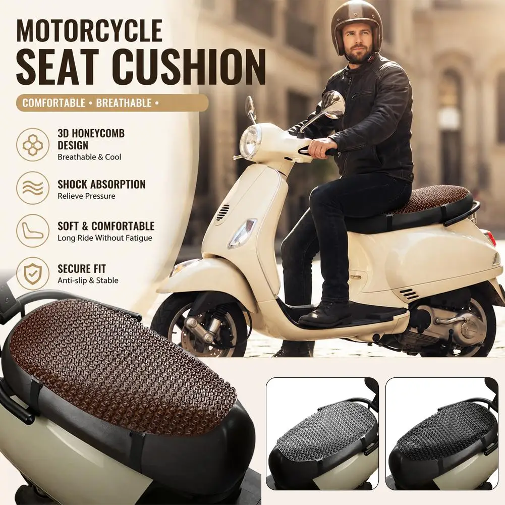Summer Cool Motocycle Seat Cover Breathable Scooter Seat Covers Cushion with Two Straps for Motorcycle Seat Protection