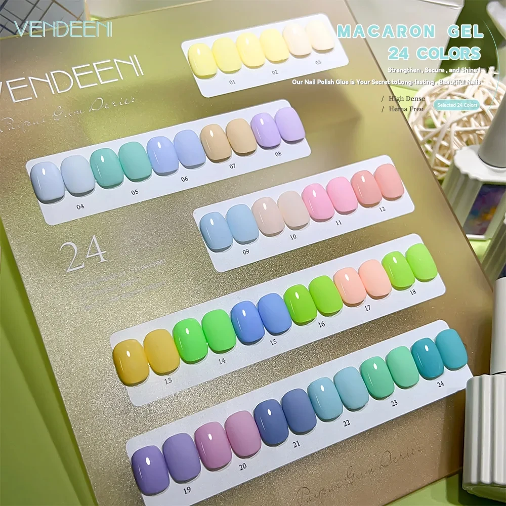 Vendeeni Light Pink Green Yellow  24pcs*15ml Sweet Color Gel Nail Polish 15ml With Display Long Lasting Varnis For Nail Manicure