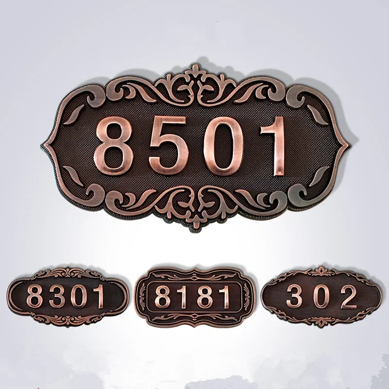 European Door Number Sticker Antique Copper House Number Sign 3 To 4 Numbers Hotel Door Plate Customized  Plastic Numbered Tags