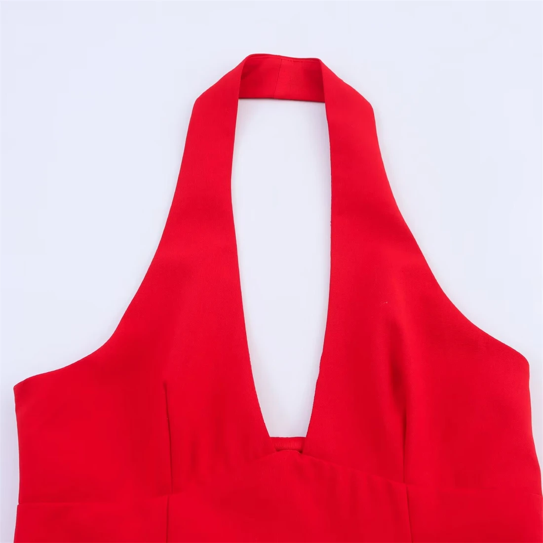 Vestido feminino de camada dupla com gola halter, moda cor sólida, design sexy, nova chegada 2025