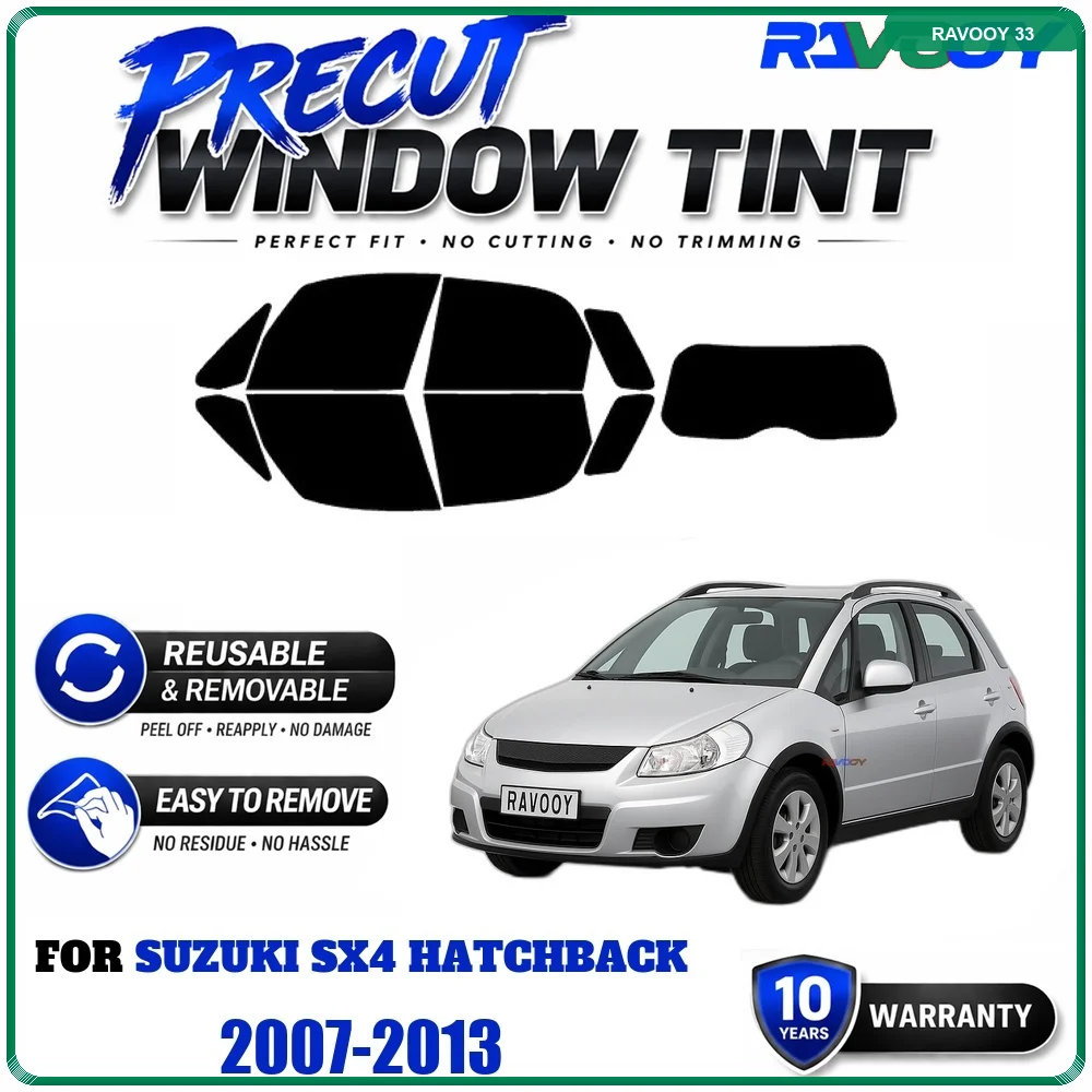 RAVOOY Precut Window Tint, Reusable Removable EPU Film, Custom Fit for Suzuki SX4 Hatchback 2007-2013, UV Heat Protection