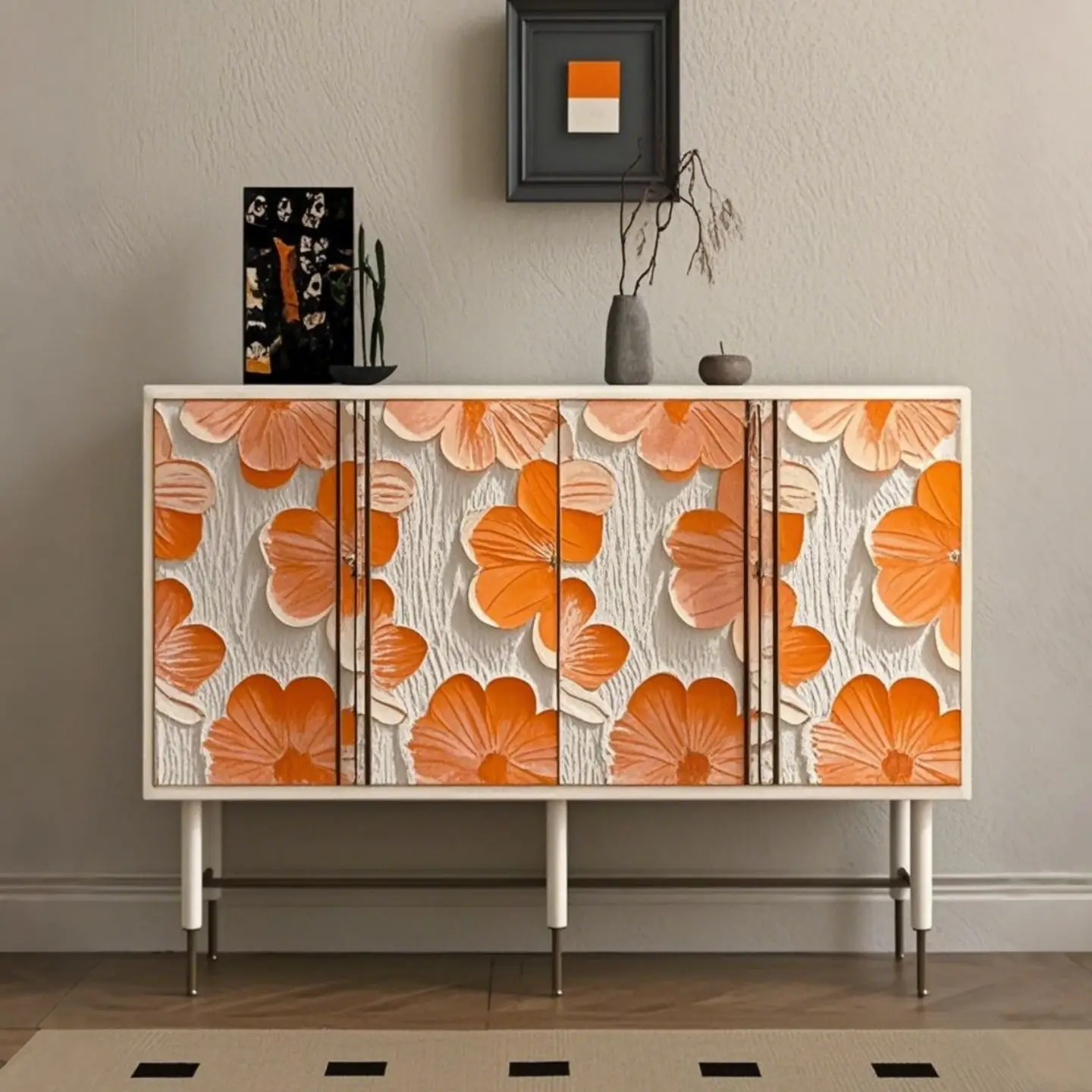A light luxury paint solid wood dining side cabinet modern simple living room storage