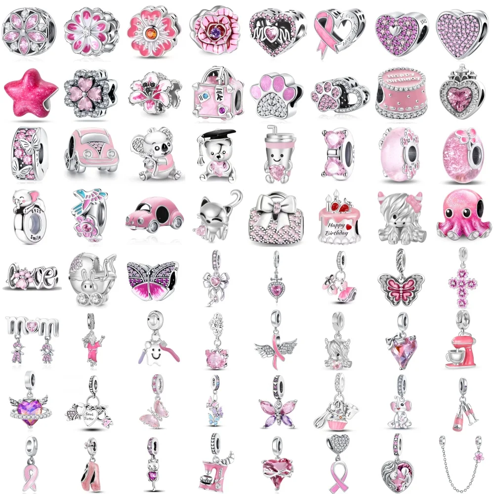 Mais Vendido: Pingente de Prata 925 com Formatos de Flor, Bolo, Borboleta com Contas e Sapato de Dança, Acessório DIY para Pulseira Original, Joia Requintada