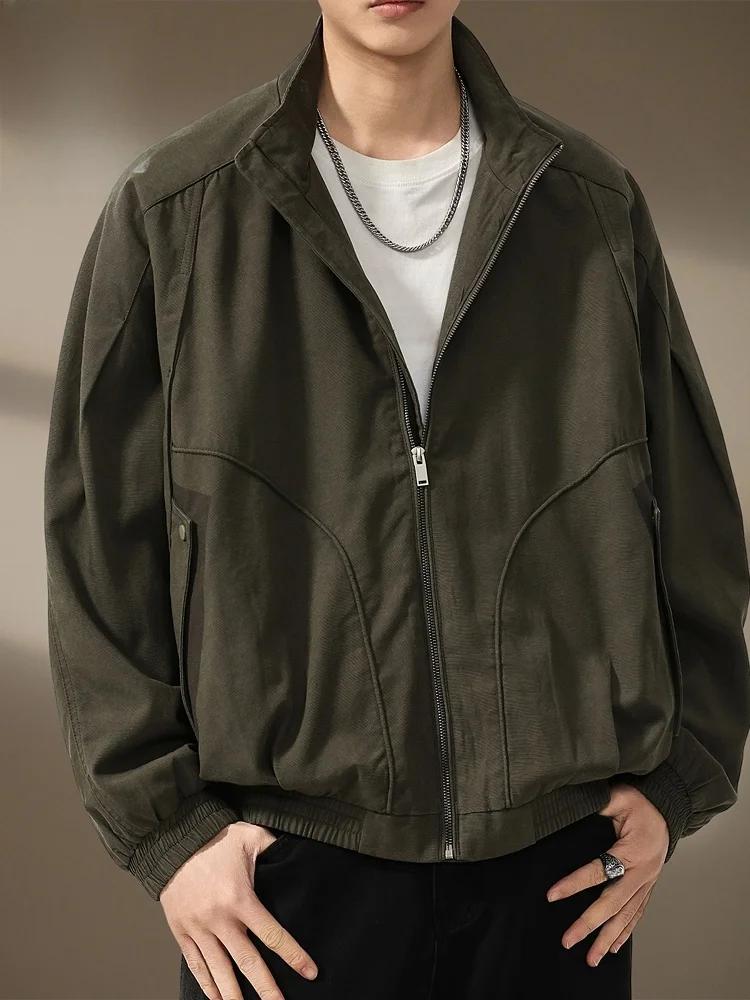 

Ry Men's Casual Work Jaet Spring 2026 Loose Fit Long Sve Zipper Closure Stand Collar Outerwear Trendy Sle