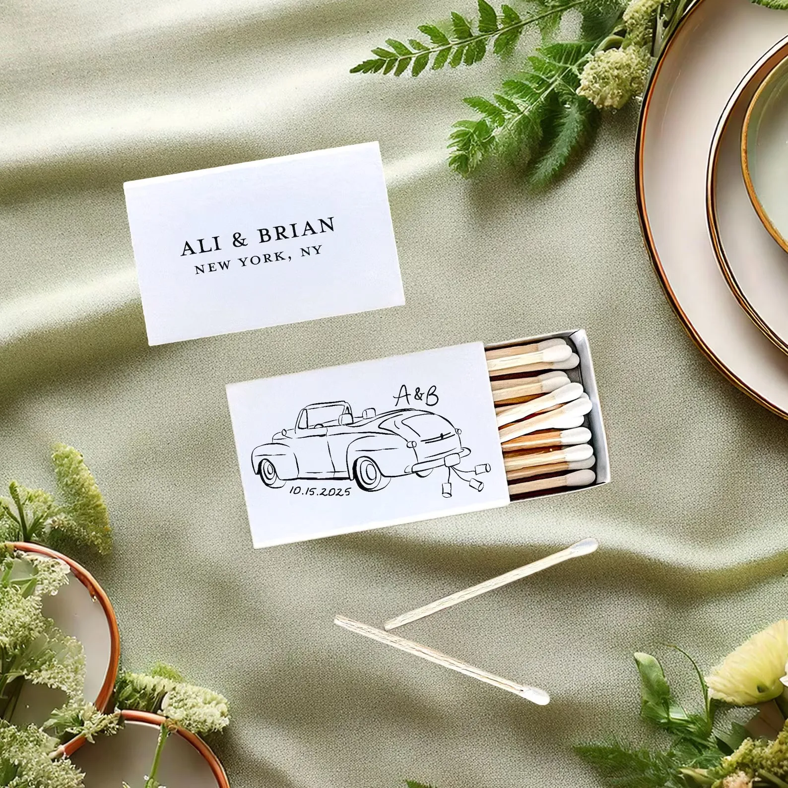 

Изготовленные на заказ спички автомобилей Getaway: персонализированные свадебные сувениры