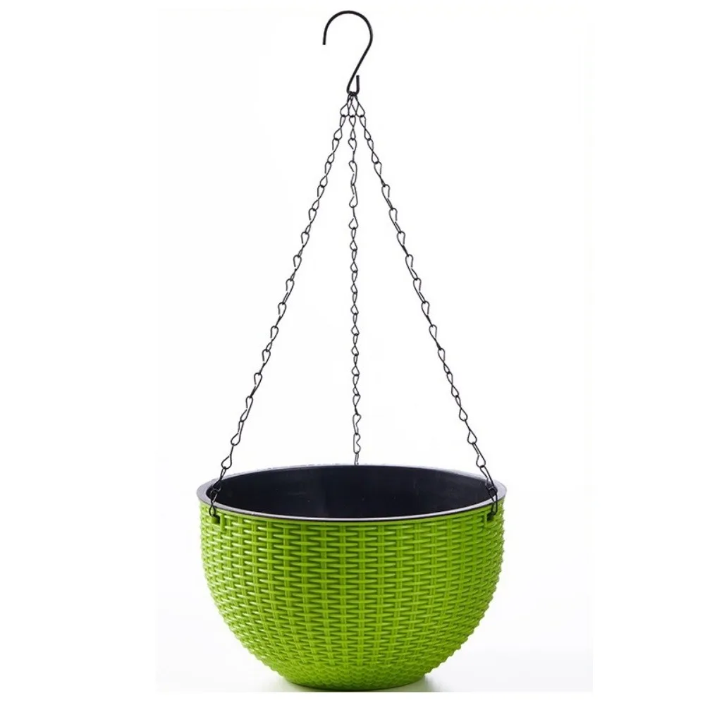 Plastic Imitation Rattan Hanging Pot Stackable Self Absorbing Water Plant Hanging Basket European Style with Chain