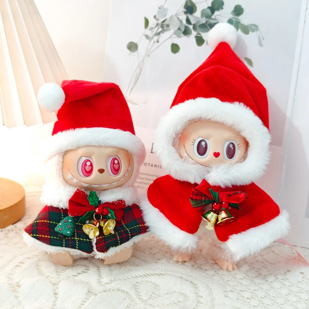 17cm Labubu Plush Mini Cute Clothing Accessories Labubu Idol V1 V2 Clothes Christmas Bell Reindeer Snowman Cape Plush Toy Gift