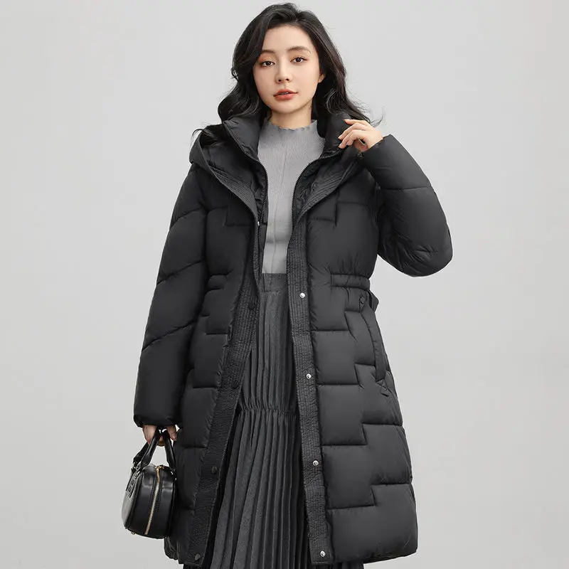 

Women's Winter Parka Coat 2025 Fashion Design Sense Down Cotton Jacket Lady Temperament Hooded Ladies Cotton Padded Outerwear
