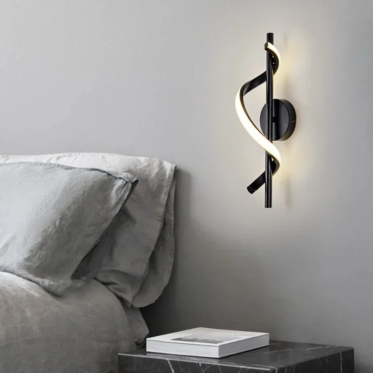 

led modern minimalist wall lamp bedside bedroom background wall lamp entrance aisle corridor light spiral wrought iron wall lamp