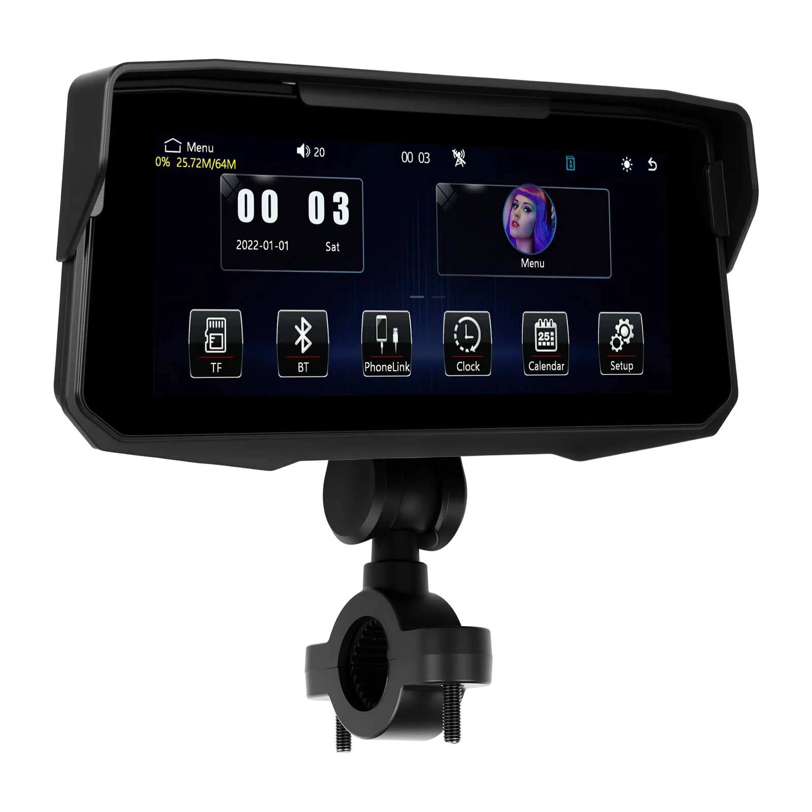 Podofo Kabelloser Carplay Android Auto Motorrad-Monitor Videorekorder Armaturenbrett IP68 Wasserdicht BT Audioübertragung Android Cast Airplay Smart Screen Player Videorekorder