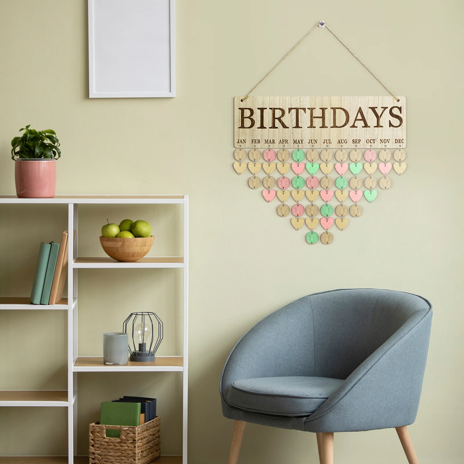 나무 블록 캘린더 나무결 생일 알림 가족 기념일 보드 벽걸이 장식 홈 페스티벌 선물