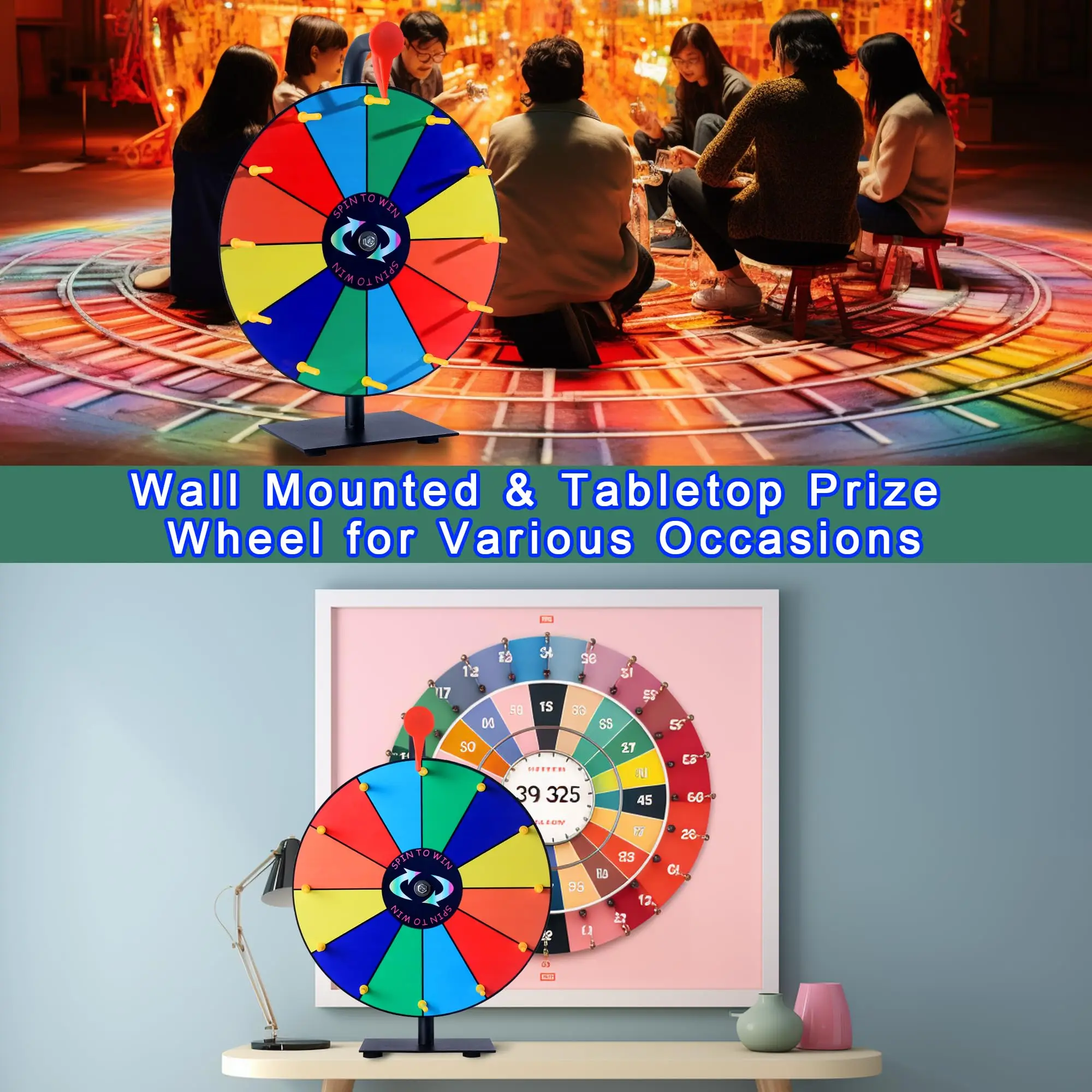 Colorful Prize Wheel Wall Mounted Roulette Spinning Game Win the Fortune Spinner for Party Carnival Tradeshow