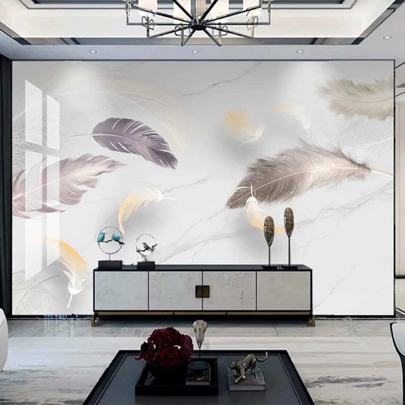 Custom Wallpaper Modern Marble Feather Mural 8d Living room sofa TV background wall bedroom restaurant wall fabric Hotel study