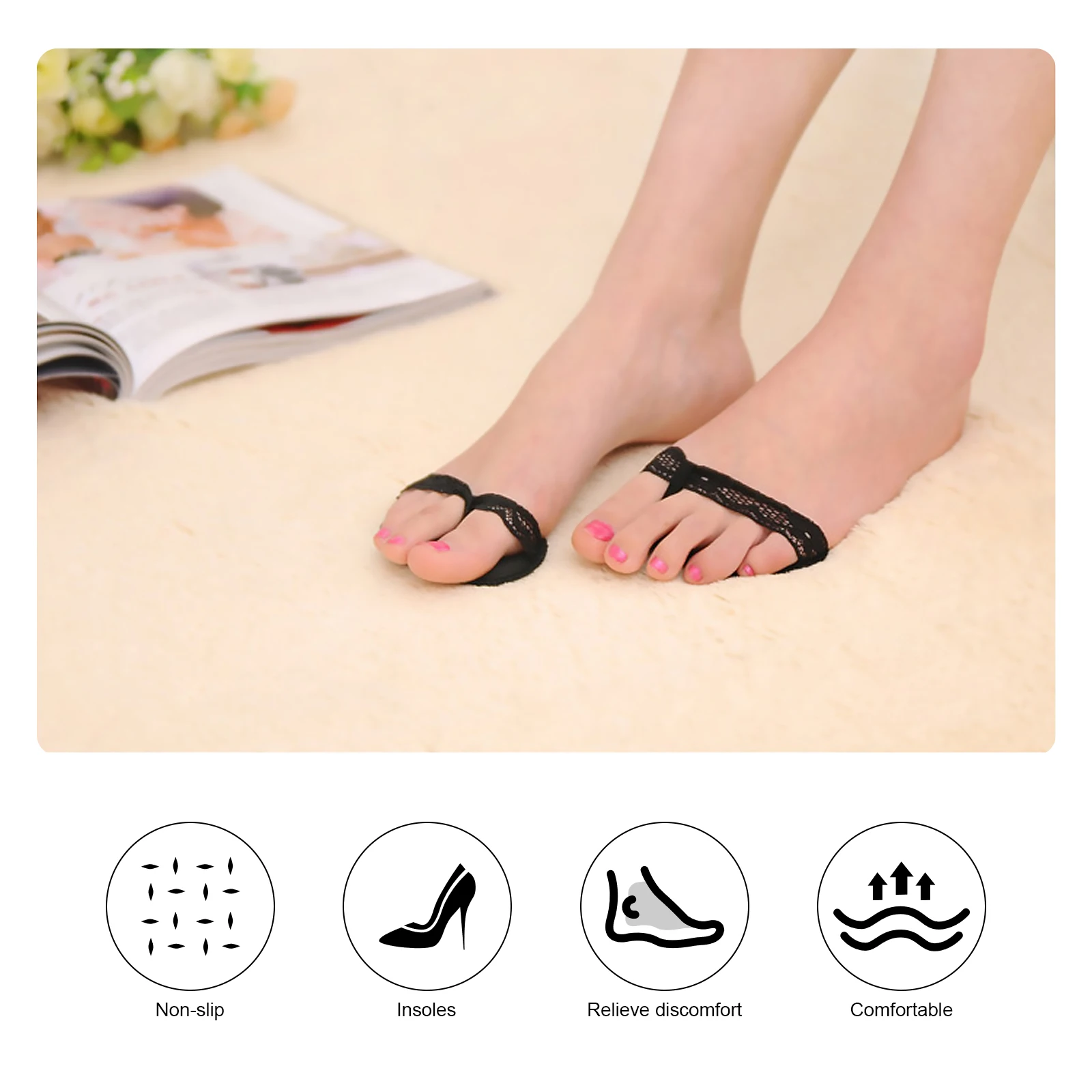 

4 Pairs Non Slip High Heel Insoles Thickened Forefoot Cushions Pain Relief Half Size Shoe Pads Anti Slip Mat For Shoes
