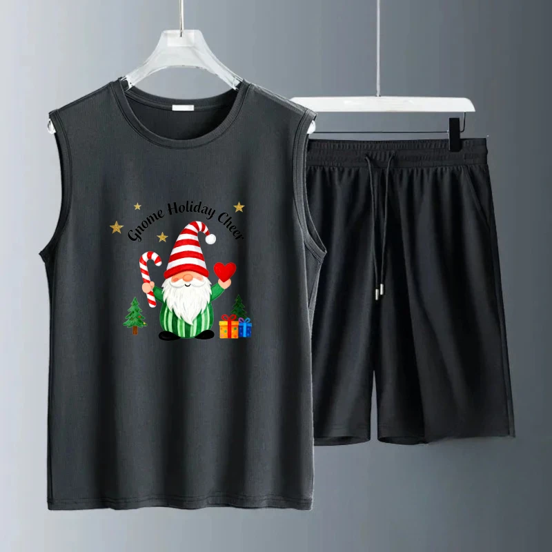 أطقم قمصان بدون أكمام للرجال طقم سويت شيرت رجالي من البوليستر بأكمام قصيرة + شورت موضة Summe طقم شاندال رجالي يسمح بمرور الهواء